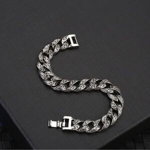 Carved Silver Vintage Goth Bracelet